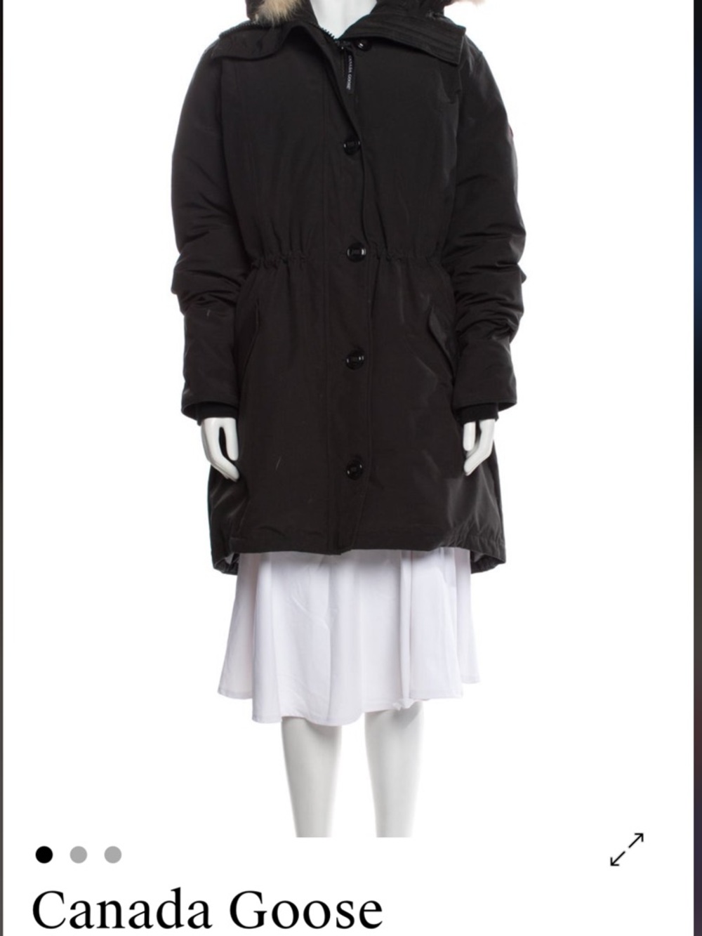 Canada Goose Black Knee-Length Down Parka with Fur-Trim Hood